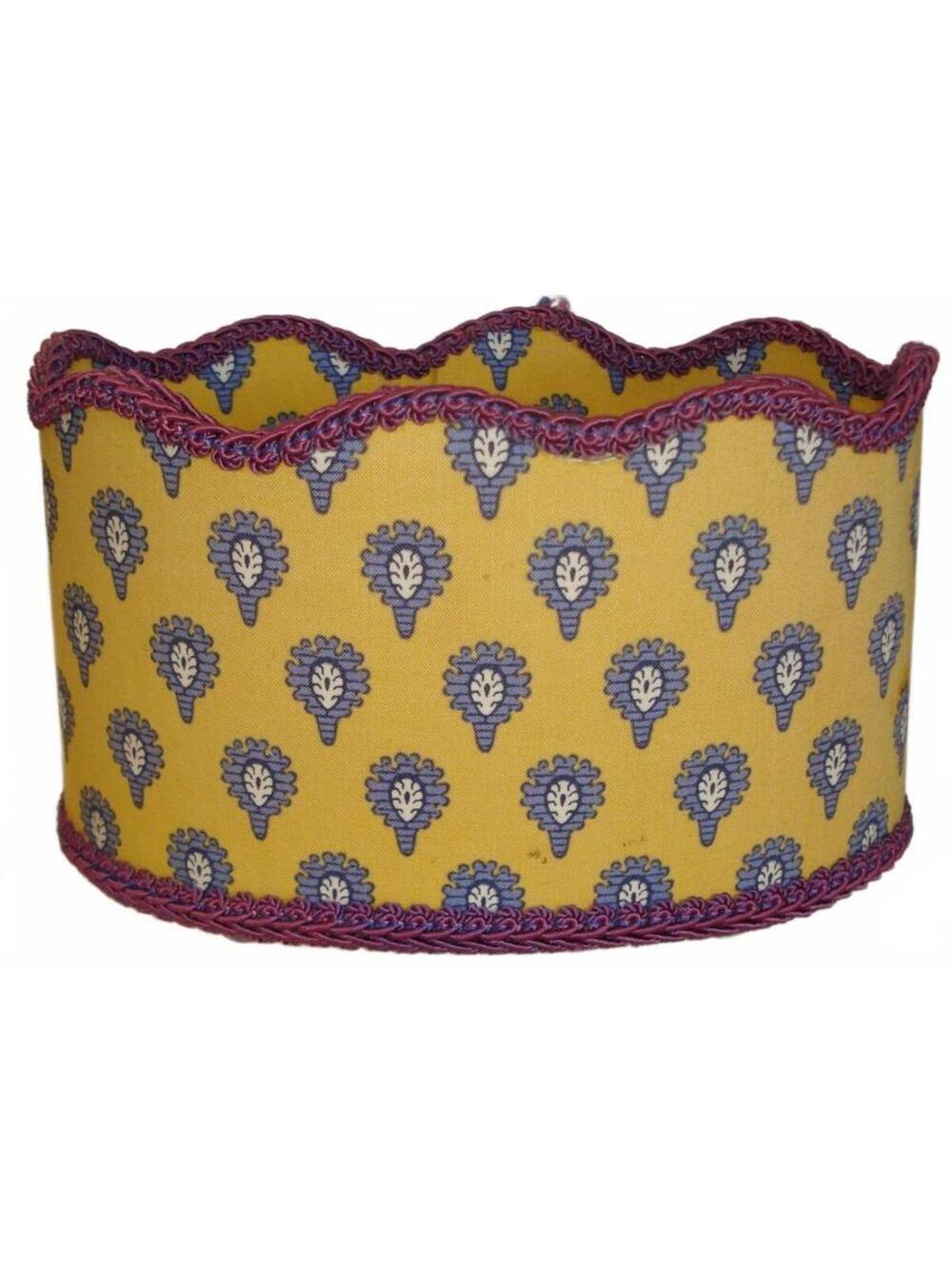 Pierre Deux Fabric Oval container W Indianaire Yellow & Blue print & Purple trim